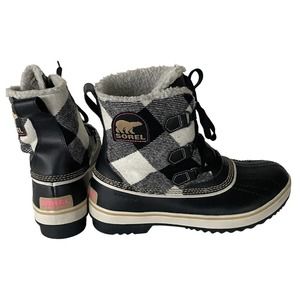Sorel Snow Boots Black Cream Big Check Size 10